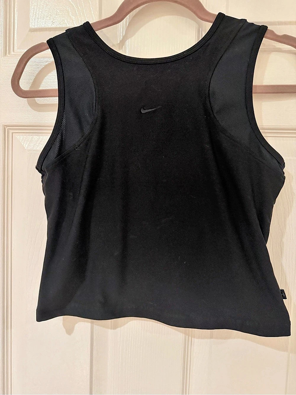 Vntg Dry FIT Running Crop Tank Top Mesh Back Drop-In Pockets Black Women M Y2K